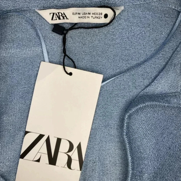 Zara Open Detail Ruched Top NWT |  Metallic Blue | Size M - Picture 7 of 11
